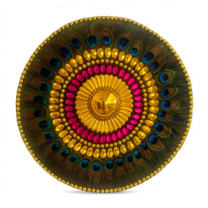 Traditional Peacock Feather Alavattam – Temple Pooja Decorative Fan (16 Inches)